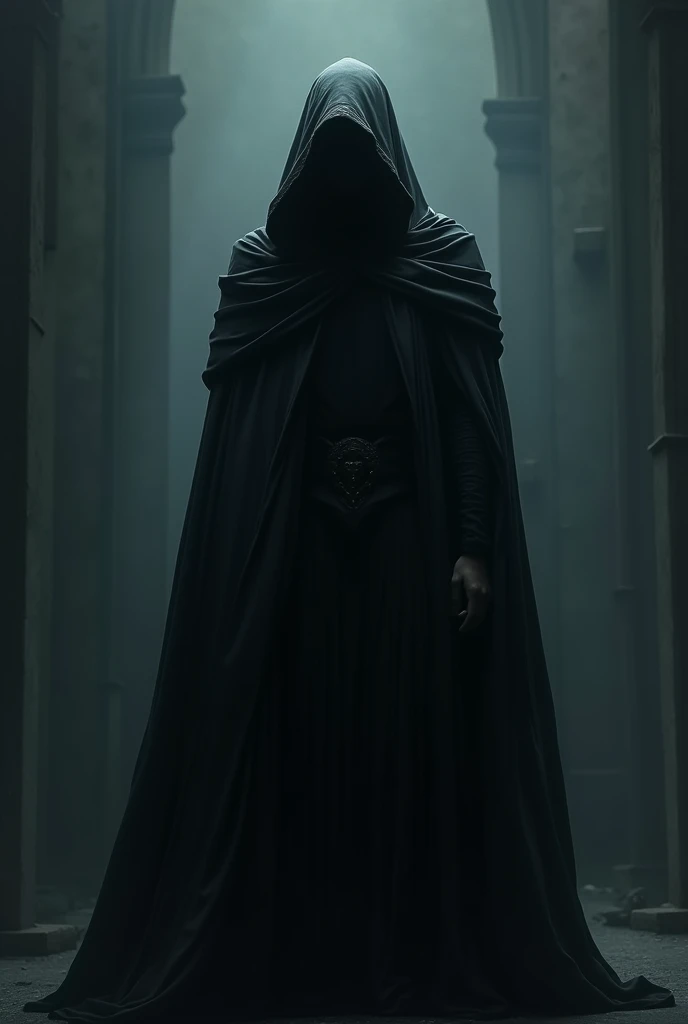 Draw a person with a cape and hood