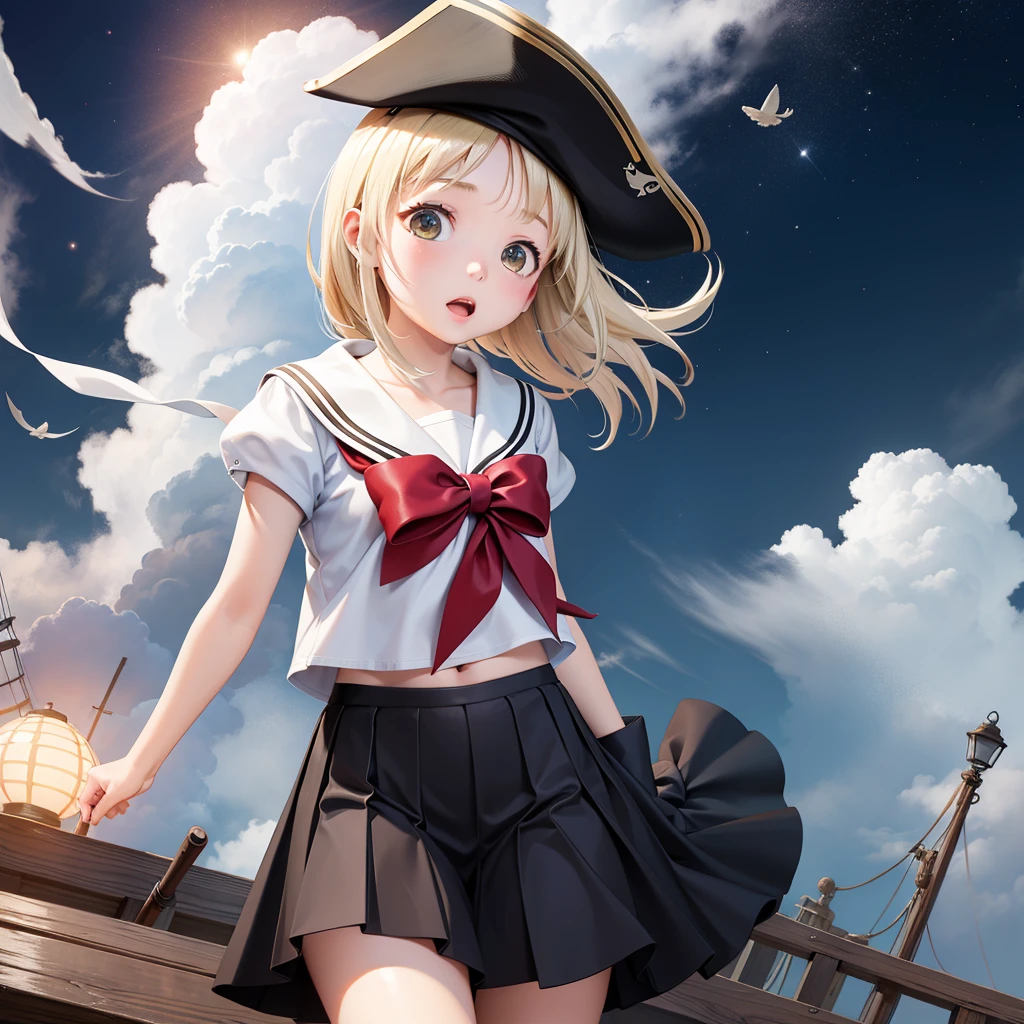 One Girl, pirate, Highest quality、Cinema Lighting、Sailor suit、Long skirt、Galleon Deck、White panties,