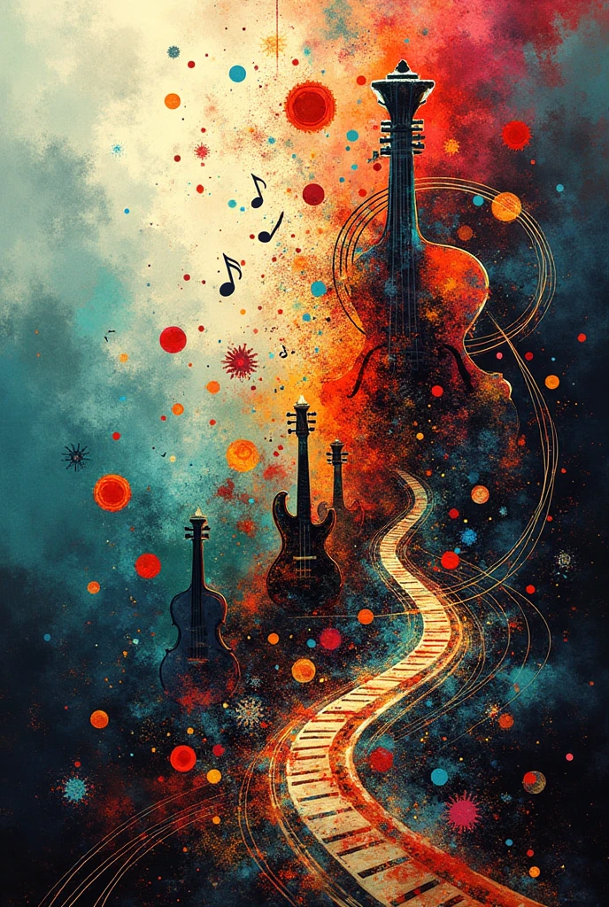 Make a picture about music and drawings, withouth People.