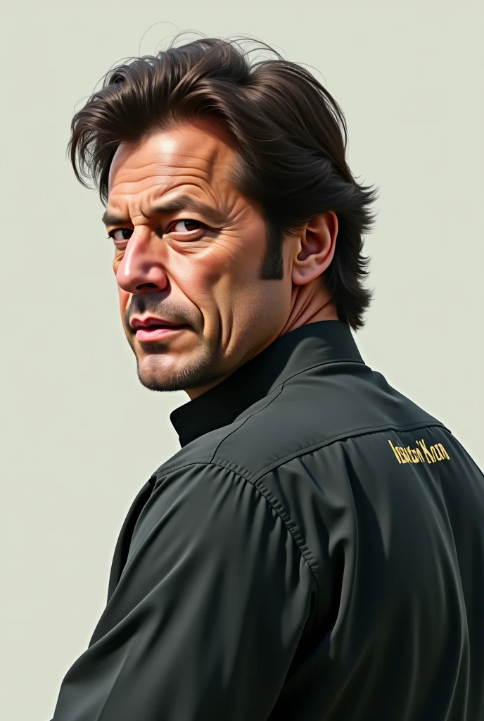 A man making a art of prime Minister of Pakistan IMRAN KHAN. And write the name of his on shirt back. Name is Abdullah Khilji