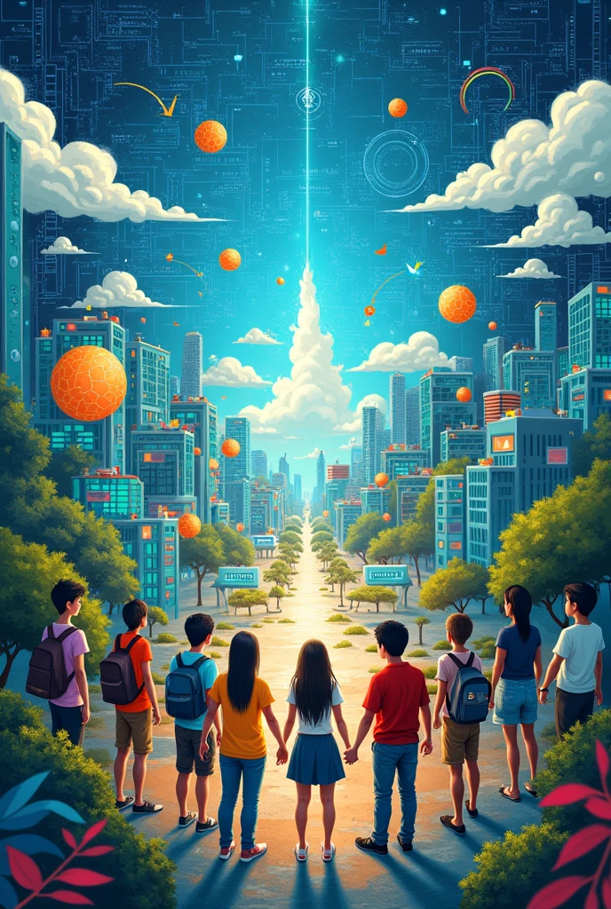 help me paint an easy picture with a concept " From clicks to progress: Youth Digital Pathways for Sustainable Development"