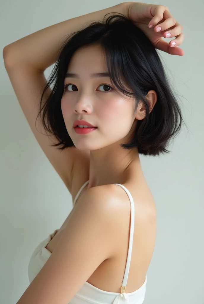 Japanese women 42 years old Realistic photos Bob Hair Arm Up topless
