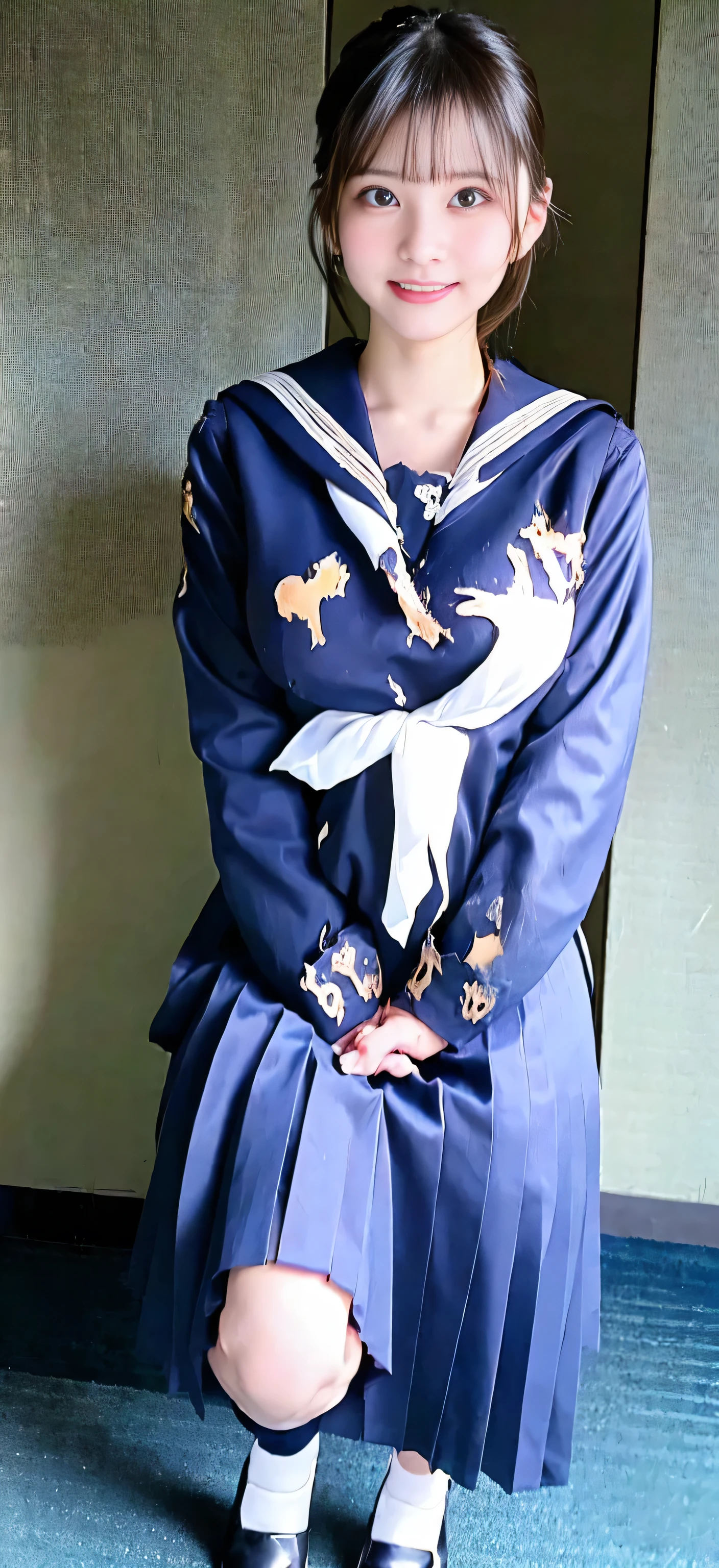 ((Highest quality:1.5))、(Happy expression:1.26)、(NSFW:1.35), RAW Photos、(((Ultimate beauty full body photo shoot:1.5)))、((Glowing Skin))、(((1 girl)))、Beautiful 18-year-old girl from Tokyo、((18-year-old))、((Height: 155cm))、young、Young Face、、Bright Eyes、Detailed face、Fascinating、(A body as voluptuous as an adult)、Waistline、belly button、Exposing the belly button、Small shoulders、Thin arms、Long legs、((Black Hair、Shortcuts:1.2))、skirt、(White socks:1.2)、((Exposing the belly buttonセーラー服、Mini skirt:1.5))、Spread your legs、(((Sit on a chair with your legs wide open:1.75)))、(Micro Skirt、high waist)、((Lift up your skirt to show your panties:1.5))、skirt lift、((Low Angle:1.0))、((Very detailedな))、(Perfectly detailed face)、(Detailed hands) 、(finger details)、(Excellent anatomy)、Photorealistic image masterpiece、最High resolution、Very detailedな、Film Light、Intricate details、High resolution、Very detailed))、Detailed Background、8 time、Digital single-lens reflex camera、Soft Light、High resolution、Film Grain、Fujifilm XT3、Shallow depth of field、Natural soft light、god々、classroom、School Machine、Chair、blackboard、((Very large breasts bigger than a face:1.75))、 ((Torn uniform:1.55)),((NSFW:1.35))