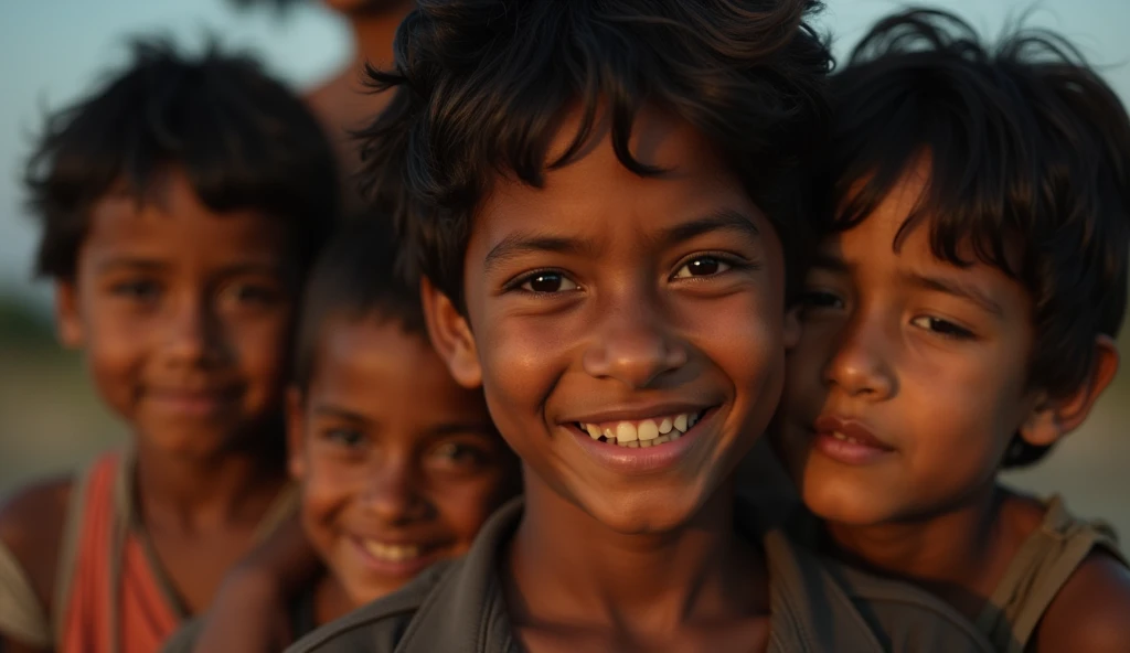 this rao boy Close-ups of his family's faces show a mix of fatigue and faint hope, illuminated by the soft glow of the setting sun. The shadows grow longer, emphasizing their struggle.