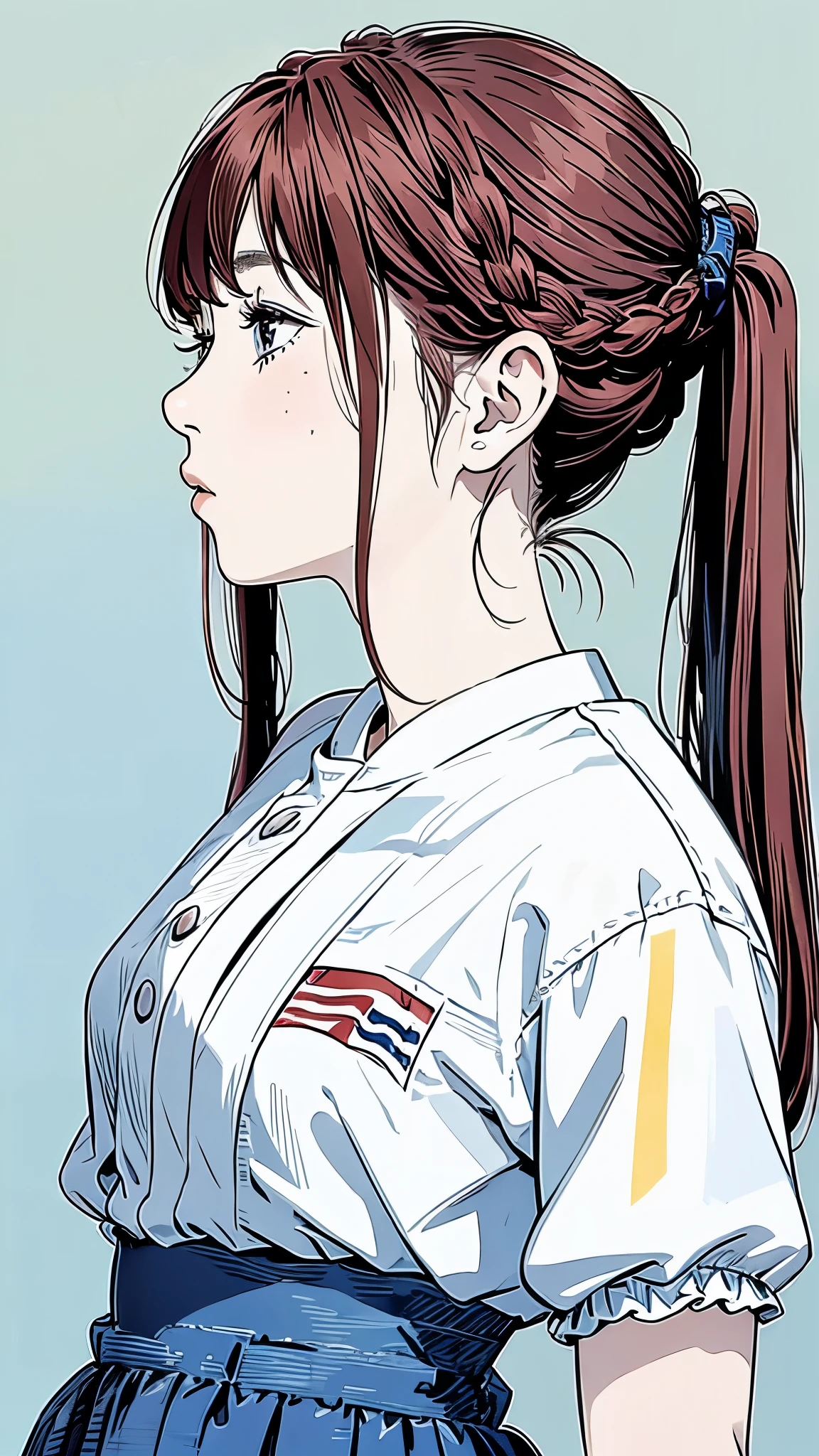 Master Painting、Highest quality、scenery、rain、woman、Very depressive、Red hair、Pigtails、Braid、Freckles、Looking up、profile、Upper Body、Black jersey、Mid-chest、American。