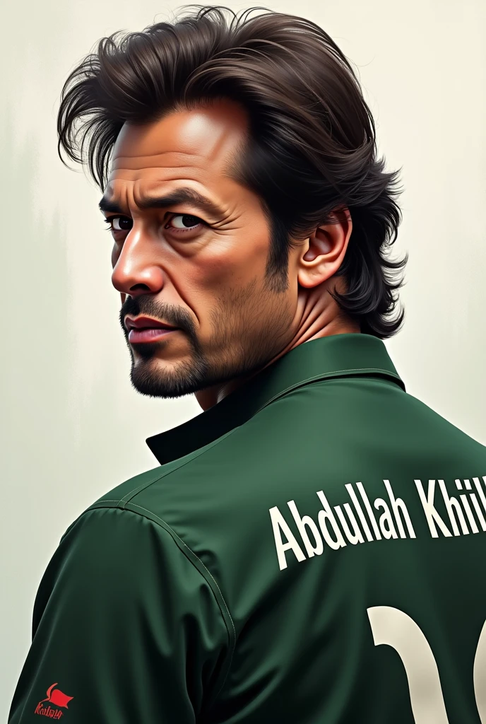 One  man making a art of prime Minister of Pakistan IMRAN KHAN. And write the name of his on shirt back. Name is Abdullah Khilji 