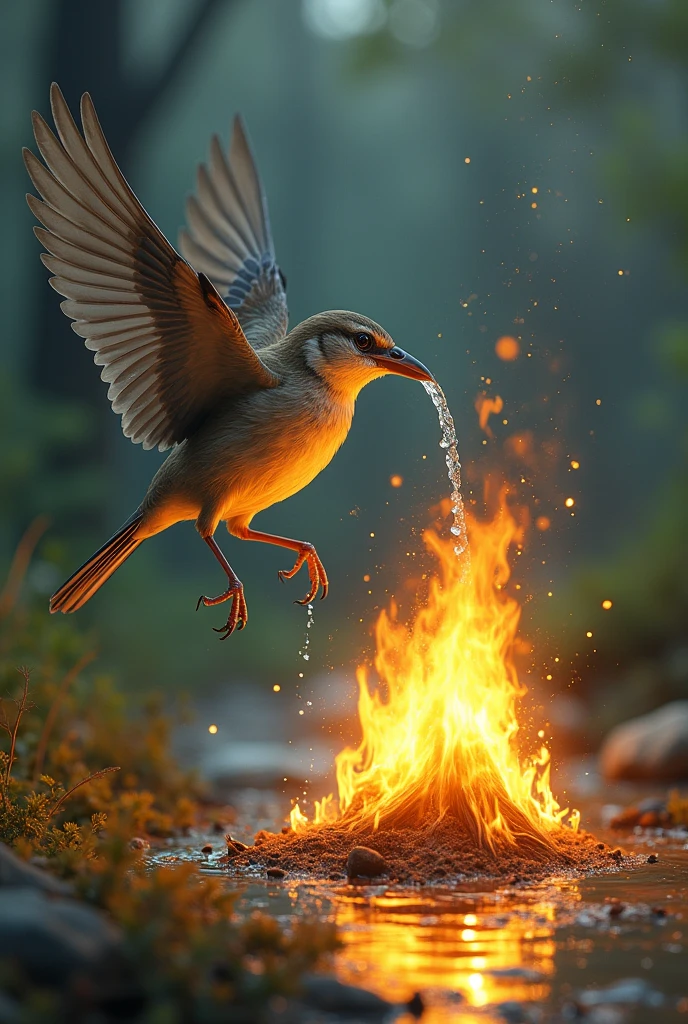 The bird would bring some water in its beak and pour it on the fire but the fire was not getting extinguished but the bird was not stopping either. It would just fill its beak with water and pour it on the fire. Seeing the bird working hard again and again, the crow started laughing at it and said, bird, are you crazy?