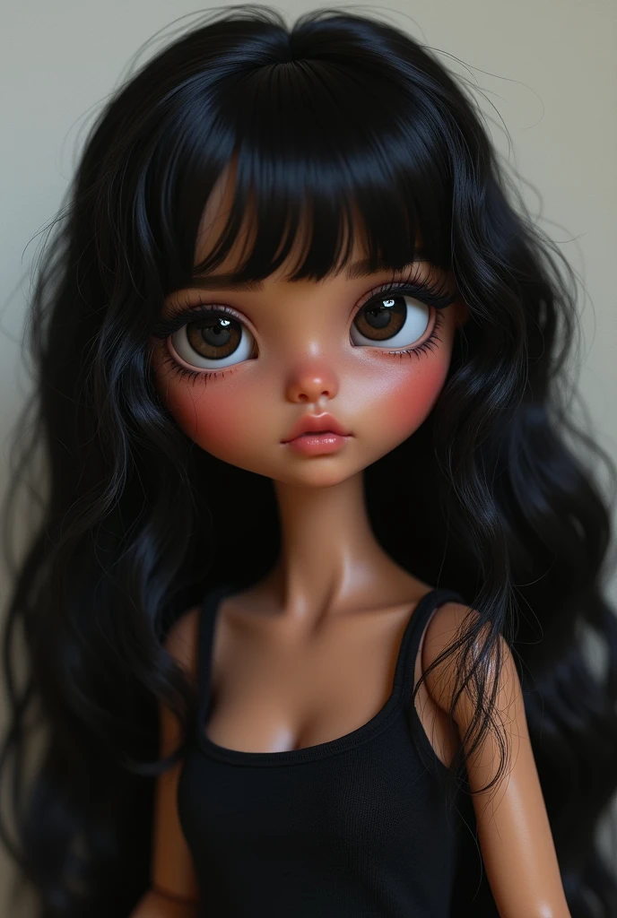 17 year old Blythe doll medium brown skin Long wavy black hair black eyes
