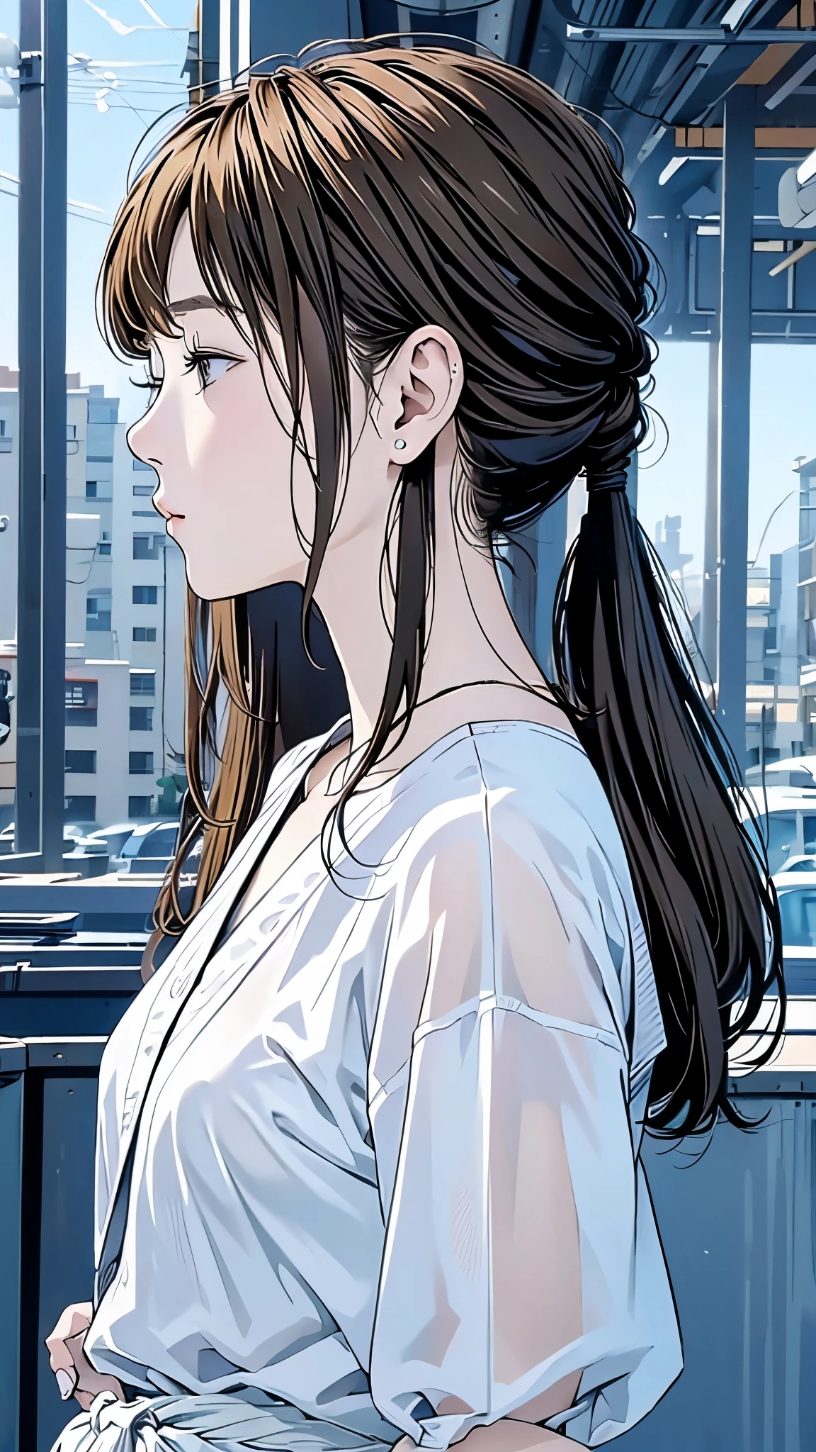 Master Painting、Highest quality、scenery、rain、woman、Very depressive、Blonde、Looking up、profile、Upper Body、Black jersey、Mid-chest、American。