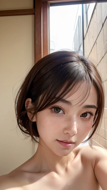 ((highest quality)), ((masterpiece)), (detailed), Perfect Face,Thick eyebrows,Berry Short,Brown Hair,Japanese,My eyes are sharp,cool,Small ,Thick pubic hair,Years on,naked,cy