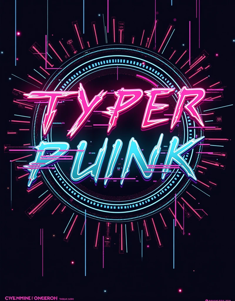 Typography Poster, cyber punk, Futuristic, neon, High Contrast, Geometric, Glitch Effect