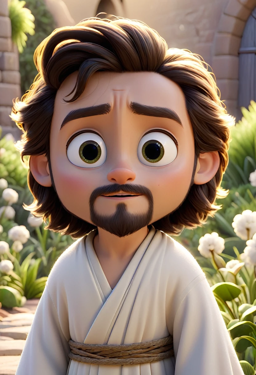 3D character based on Jesus, cute, beardless, resurrecting, (pixar style:1.2), (CGI animation:1.2), (Disney:1.2), (Cartoon:0.2), (best quality, artwork, 4K, ultra detailed, sharp focus, 8K, high definition:1.2), (by Danny Mac 3D, by Follygon), (artwork:1.2), absurd, format 1080x1920