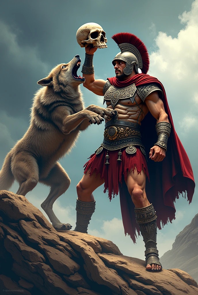 A muscular Spartan and a predator shaking hands in friendship
