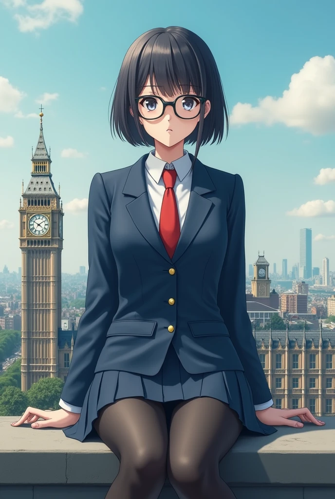 Giantアート, Surreal school girl, 非常に詳細なGiantショット, Giant, short hair, Black Pantyhose, ((A giant schoolgirl&#39;Much larger than a skyscraper)),  A giant schoolgirl&#39;Sitting on the roof of the Parliament Building、Wear rimless glasses,  Navy Blue Blazer, Red tie, Mini skirt, Black Pantyhose, I don&#39;t wear shoes., very small metropolis, Miniature metropolis, 足元までの高さしかないMiniature metropolisで、Girl sitting in the parliament building、., Description of the whole body, GTS, Giga Giantess, Black Pantyhose, Pantyhose Legs, Pantyhose Legs, ,Stomping City,Crush City,Small Town,Micro City, High resolution, Highest quality, masterpiece, 