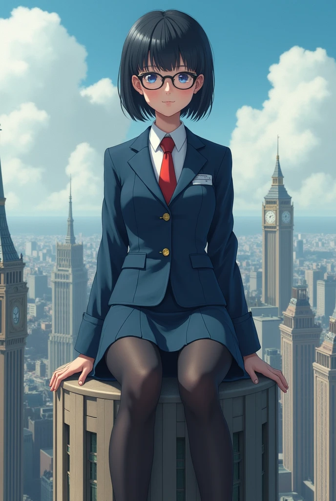 Giantアート, Surreal school girl, 非常に詳細なGiantショット, Giant, short hair, Black Pantyhose, ((A giant schoolgirl'Much larger than a skyscraper)), A giant schoolgirl'Sitting on the roof of the Parliament Building、Wear rimless glasses, Navy Blue Blazer, Red tie, Mini skirt, Black Pantyhose, I don't wear shoes., very small metropolis, Miniature metropolis, 足元までの高さしかないMiniature metropolisで、Girl sitting in the parliament building、., Description of the whole body, GTS, Giga Giantess, Black Pantyhose, Pantyhose Legs, Pantyhose Legs, ,Stomping City,Crush City,Small Town,Micro City, High resolution, Highest quality, masterpiece,