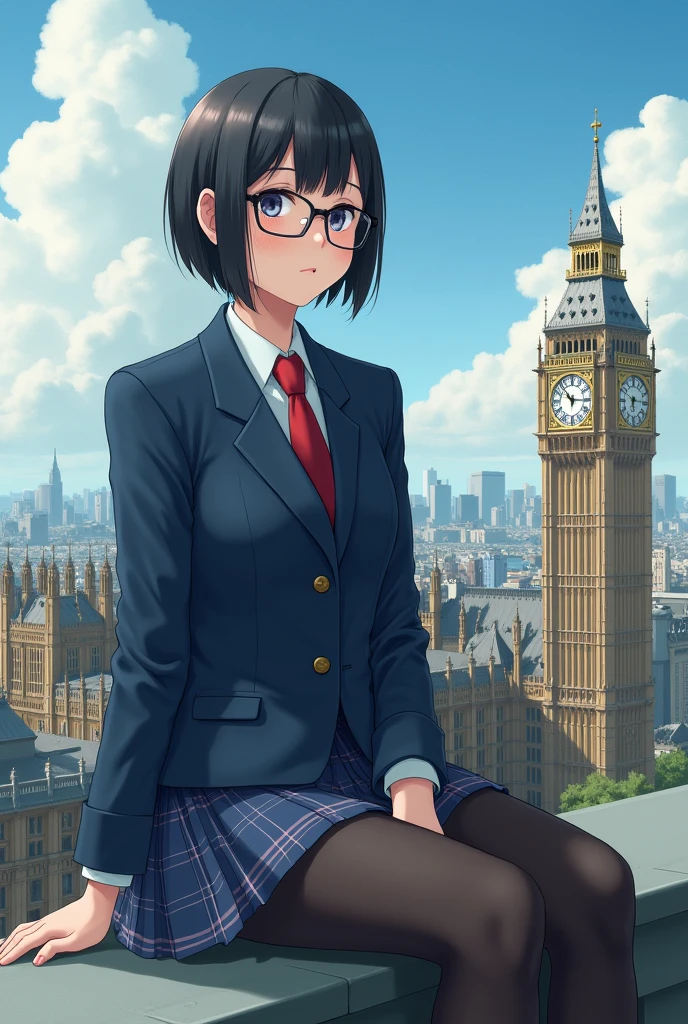Giantアート, Surreal school girl, 非常に詳細なGiantショット, Giant, short hair, Black Pantyhose, ((A giant schoolgirl'Much larger than a skyscraper)), A giant schoolgirl'Sitting on the roof of the Parliament Building、Wear rimless glasses, Navy Blue Blazer, Red tie, Mini skirt, Black Pantyhose, I don't wear shoes., very small metropolis, Miniature metropolis, 足元までの高さしかないMiniature metropolisで、Girl sitting in the parliament building、., Description of the whole body, GTS, Giga Giantess, Black Pantyhose, Pantyhose Legs, Pantyhose Legs, ,Stomping City,Crush City,Small Town,Micro City, High resolution, Highest quality, masterpiece,