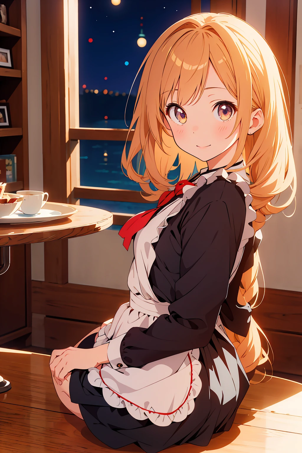 (Highest quality,Tabletop:1.2),(Anime Style,Comic Core:1.1),One Girl,Cute Style,Adorable,Highly detailed eyes,Highly detailed face,Very fine hair,About Hipdar,8k,solve,maid,maid服,mini skirt,squat,
