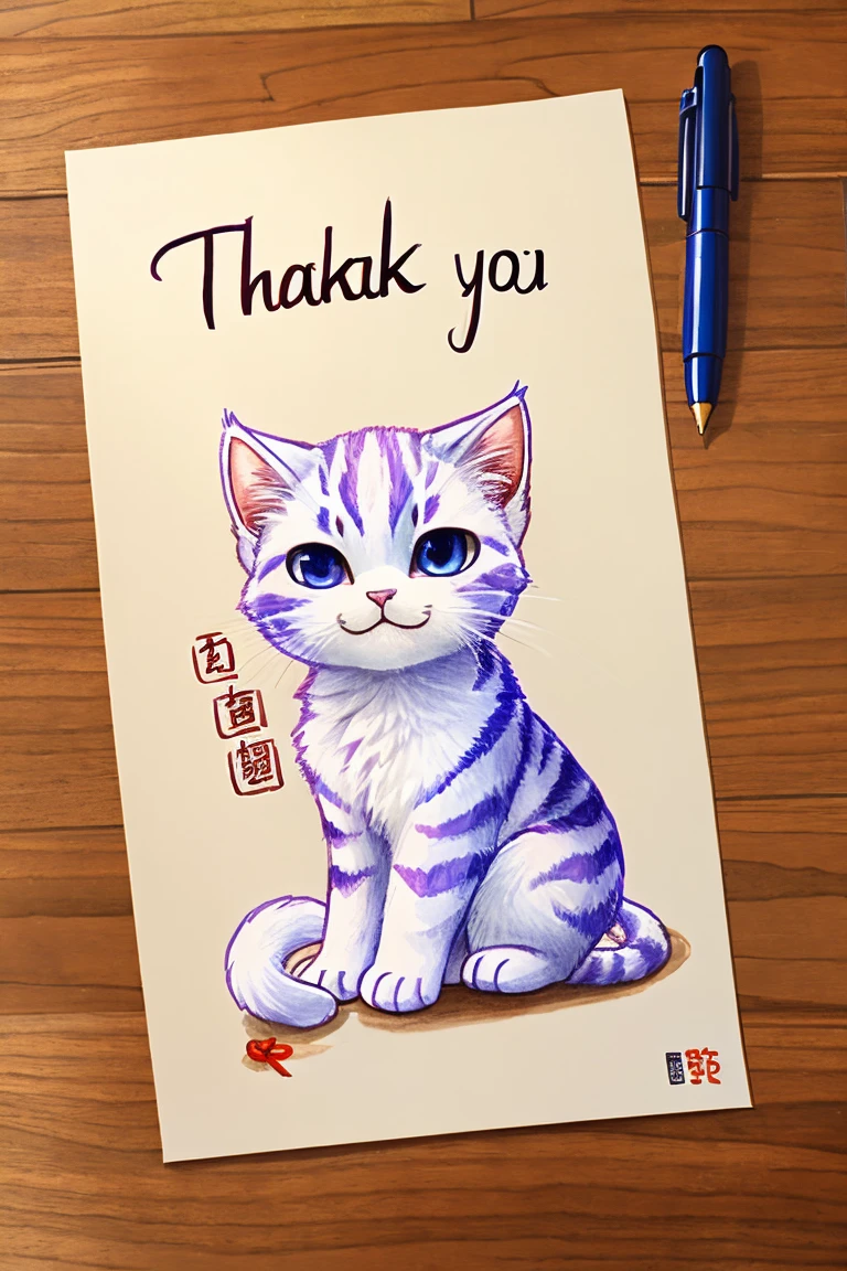 Poster、Japanese、((A big thank you is written on it))、Penmanship、Pen、cute kitten drawing、Copic