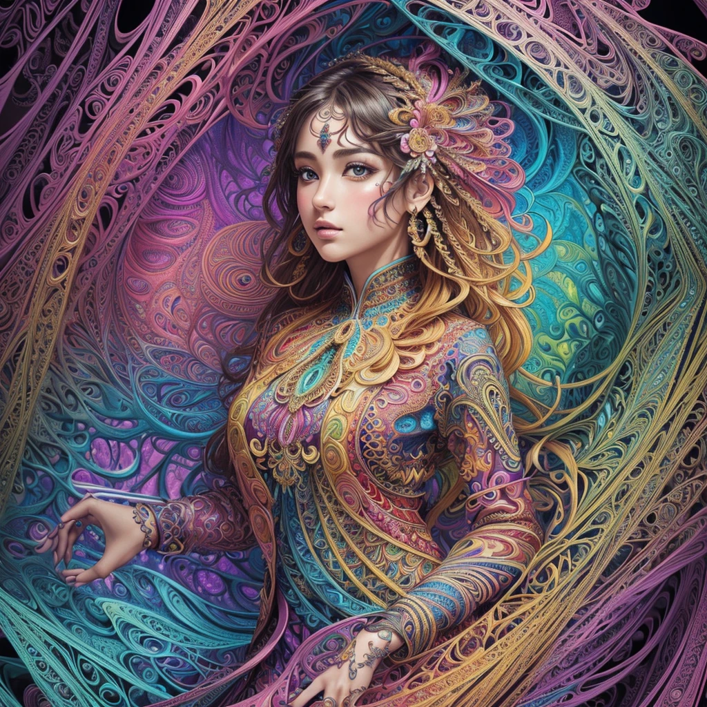 (masterpiece, top quality, best quality, official art, beautiful and aesthetic:1.2), (1girl:1.3), extremely detailed,(fractal art:1.2),colorful,highest detailed,(zentangle:1.2), (dynamic pose), (abstract background:1.5), (treditional dress:1.2), (shiny skin), (many colors:1.4), upper body