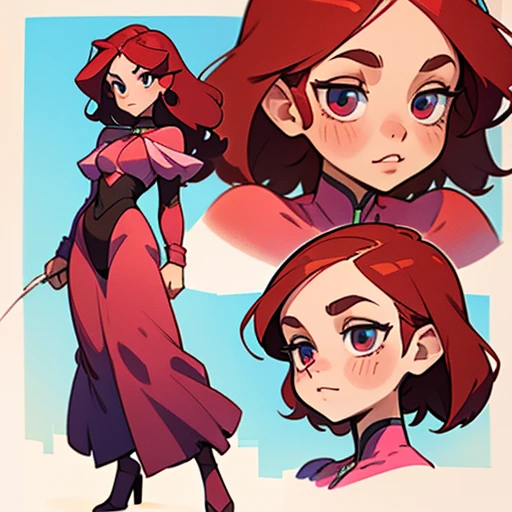 A girl with deep red hair, with a bright and striking tone.
- Her hair is short and slightly wavy, reaching just above her shoulders.
- She wears straight bangs that cover her forehead and mix with longer strands on the sides of her face, framing it softly.
- with a pair of longer strands sticking out at the height of her ears, adding a youthful touch to her style.
- Her face has a slightly rounded shape, with soft cheeks and a youthful air.
- Suletta has brown and pink skin, which stands out with her red hair.
- Her eyes are large and golden in color, with a warm and expressive glow that reflects her innocence and kindness.
- Her eyebrows are thin and a similar tone to her hair, gently arched, giving her a generally friendly and slightly shy expression.
- Her nose is small and slightly upturned.
- Her lips are thin and a soft pink tone, with a natural curve that suggests a subtle smile.
Her build is slim but with a slightly more robust build with soft curves that give her a more youthful air but with wide hips.
- Her posture is usually a little more relaxed and less rigid, sometimes reflecting nervousness or shyness..
In body paint and with Technological elements
(((character sheet))) ((various views)) ((front and back) (full body)