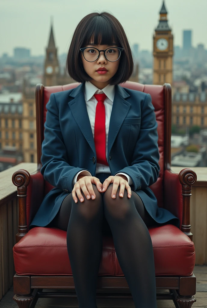 Giantアート, Surreal school girl, 非常に詳細なGiantショット, Giant, short hair, Black Pantyhose, ((A giant schoolgirl'Much larger than a skyscraper)), A giant schoolgirl'Sitting in the Houses of Parliament、Wear rimless glasses, Navy Blue Blazer, Red tie, Mini skirt, Black Pantyhose, I don't wear shoes., very small metropolis, A miniature version of the Houses of Parliament, In a miniature metropolis only as tall as your feet、Sitting in the Houses of Parliament女の子、., Description of the whole body, GTS, Giga Giantess, Black Pantyhose, Pantyhose Legs, Pantyhose Legs, ,Stomping City,Crush City,Small Town,Micro City, High resolution, Highest quality, masterpiece,