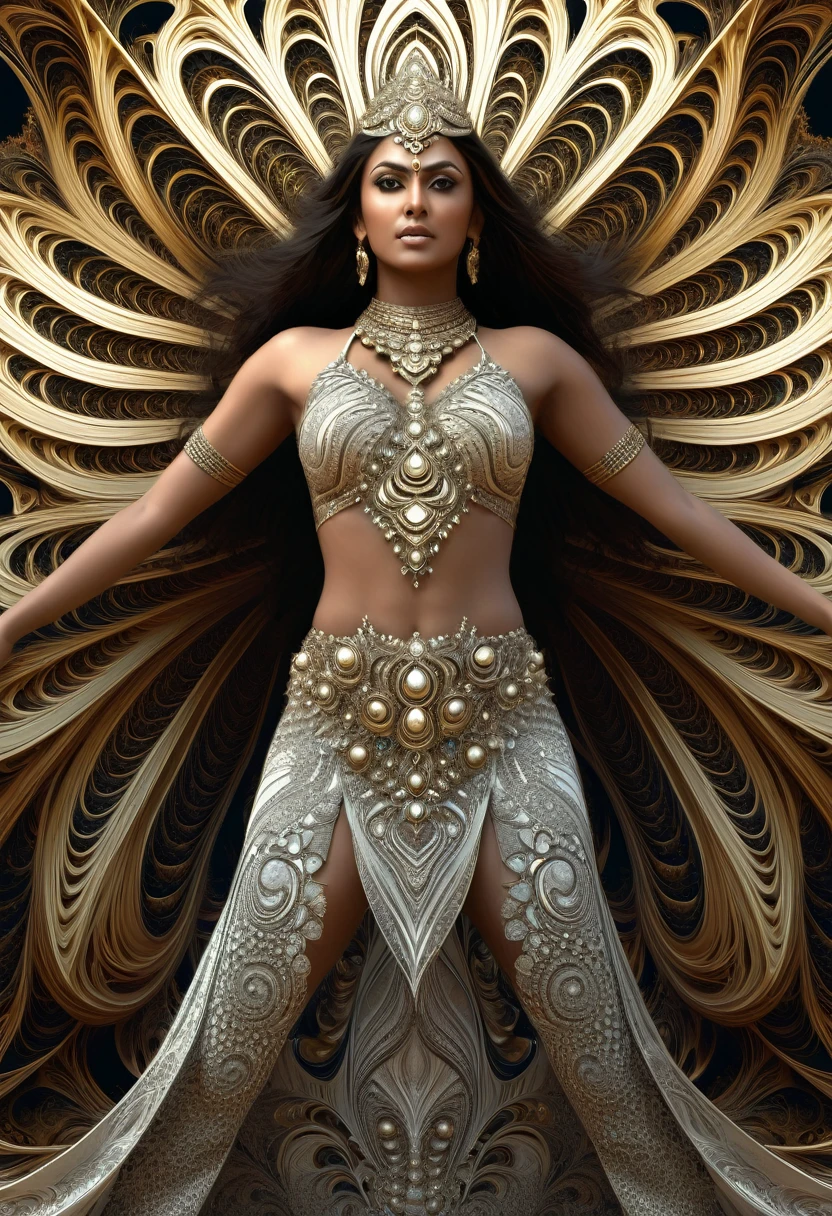 Slaneesh as a woman,displaying her own power.(( Full figure wiew)). ((Three quarter wiew)).((fractal)),((deep wiew)),photographic,ultra high resolution,hyperdetailed, masterpiece, 3d modelling, digital art.