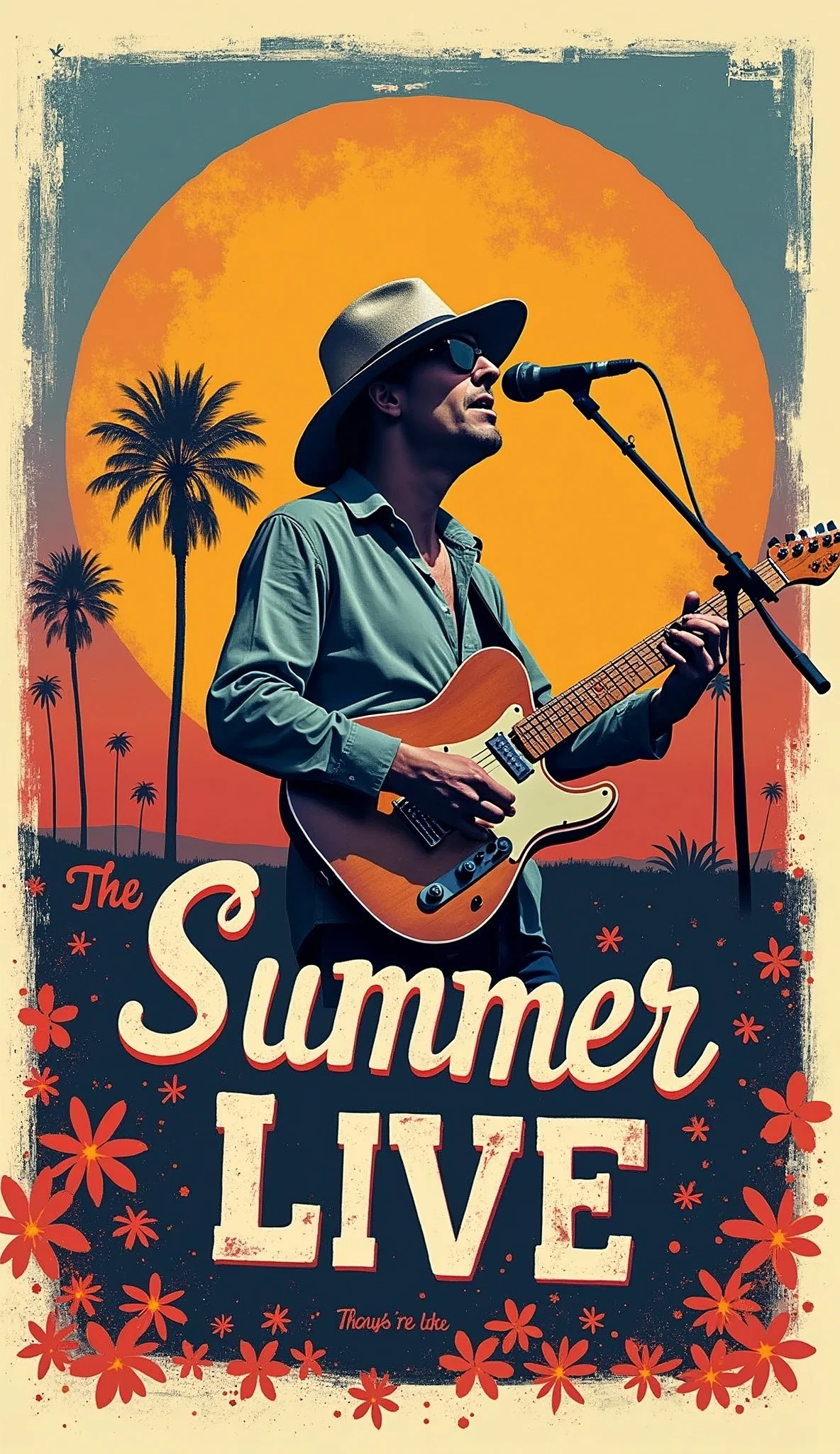 ロックコンサートのPoster Design, Illustration of musicians and"The words "Summer Live", Poster Design