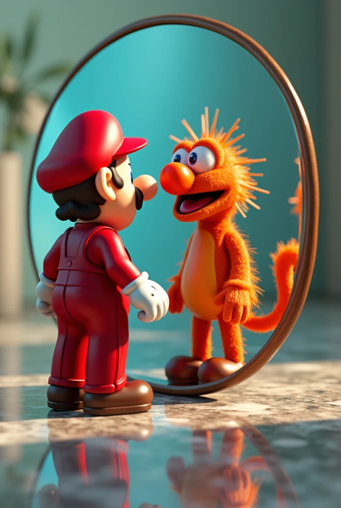 make mario touching the marvin puppet from sml im a mirror
