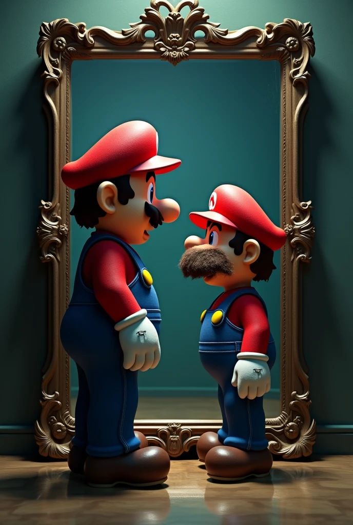 make mario and the marvin puppet from sml in a mirror looking at eachother 