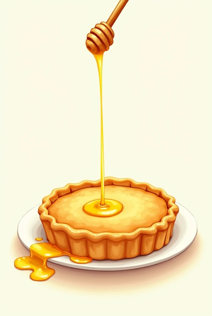 Honey pie on a plate. Honey flows from the edges of the pastry. Let the animation be a drawing 