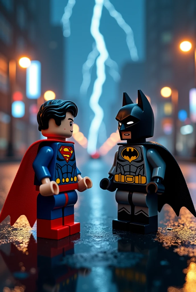  Anime hd quality Superman and Batman in lego art, night