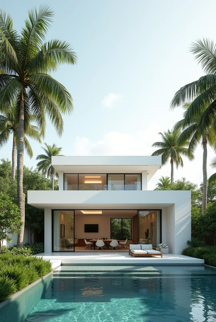 modern house, colour: White, grey With pool and palm trees