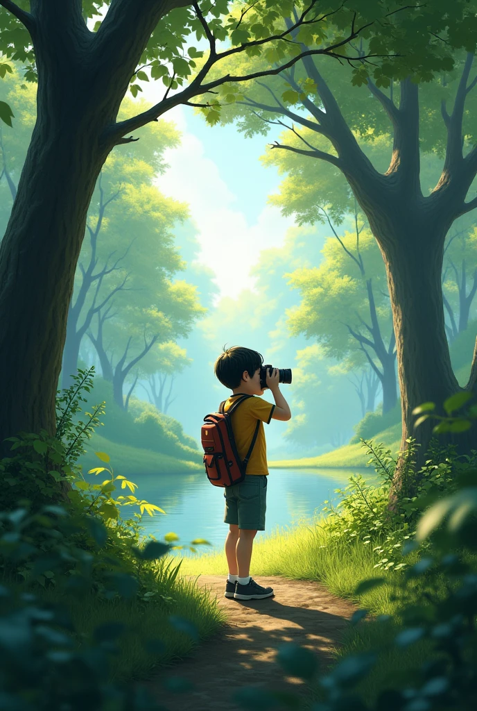 Lonely boy enjyoing nature , taking photos