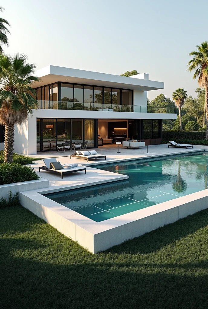 Modern giant villa, colour: grau,
Basketballfeld, Pool, palm trees