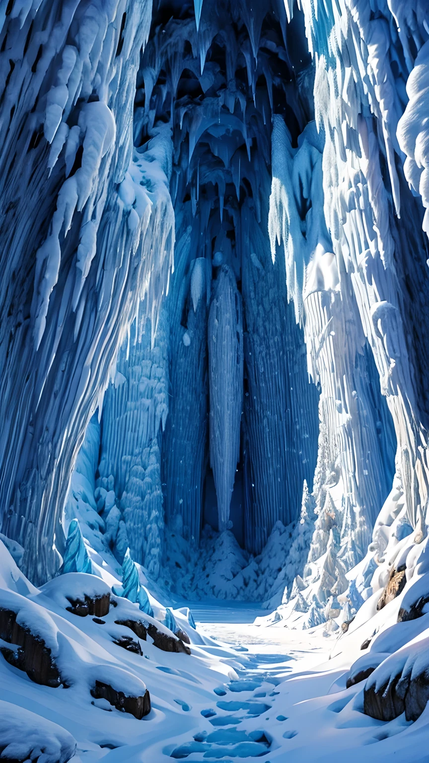 Giant cave，Snow-white stalactites，Beautiful and colorful，masterpiece，best quality，8k