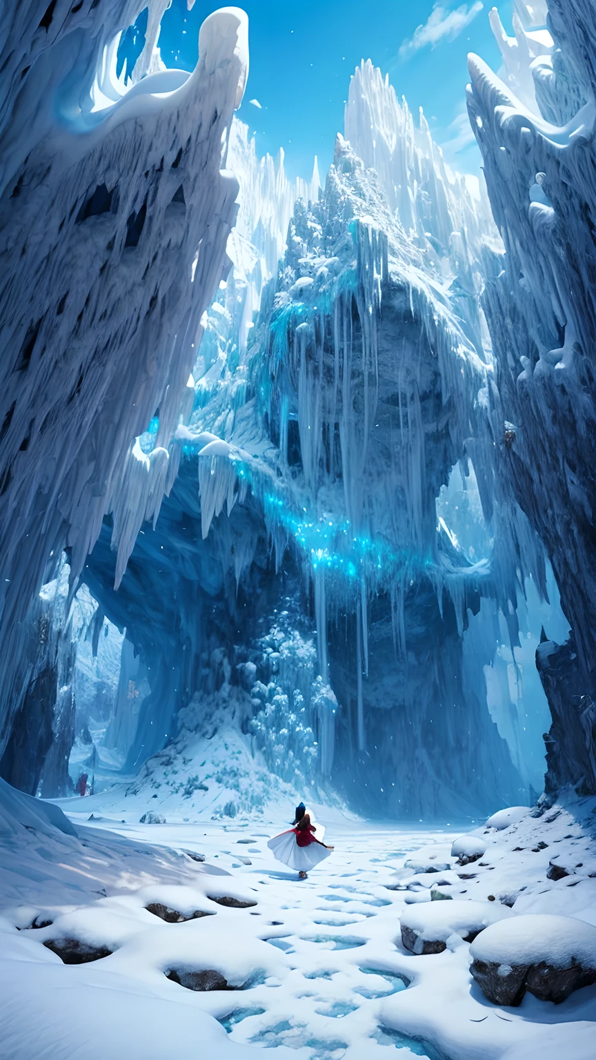Giant cave,Snow-white stalactites,Beautiful and colorful,masterpiece,best quality,8k