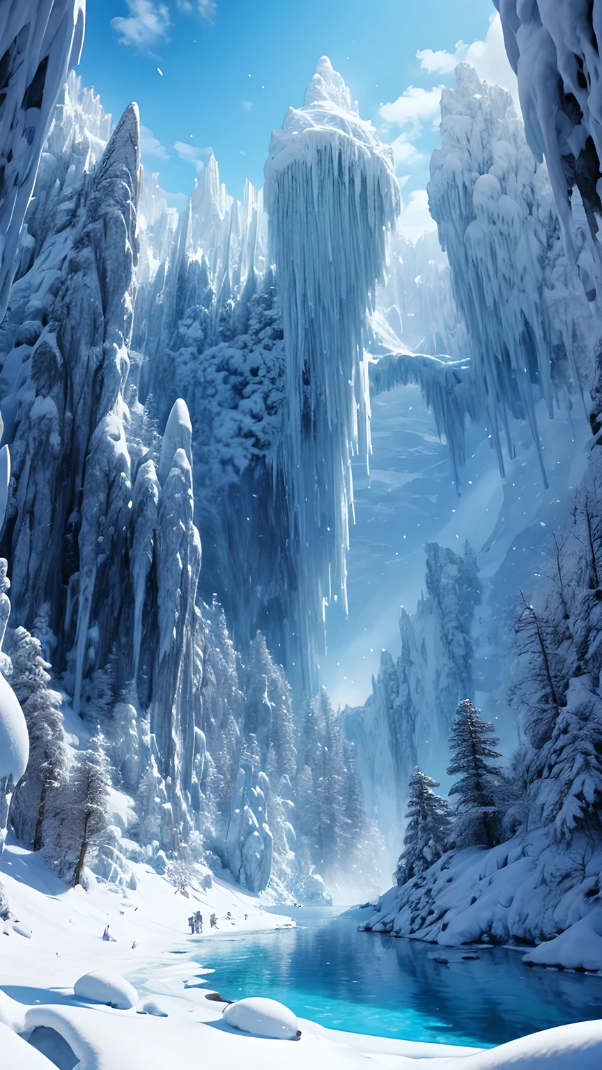 Giant cave,Snow-white stalactites,Beautiful and colorful,masterpiece,best quality,8k