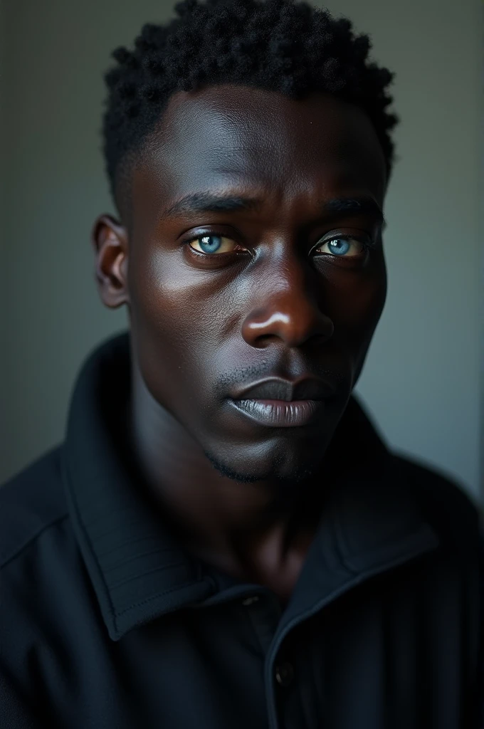 Can you create me an image of a dark-skinned man with blue eyes?