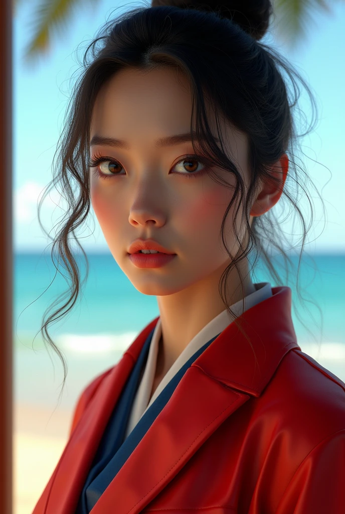 (Best Quality, 4K, 8K, High Resolution, Masterpiece: 1.2), (Super Detailed, Realistic, Photorealistic:1.37)A captivating young girl, donning a striking ensemble of red and blue, stands before a window with an air of toughness and determination. Her enchanting eyes are exquisitely detailed, capturing every glimmer and depth, while her lips boast a meticulous beauty that is both captivating and alluring. The level of detail extends to her entire face, each contour and feature meticulously rendered to perfection, creating a sense of hyper-realism that draws the viewer in.
The girl's attire, reminiscent of oil painting art, is a work of art in itself. The fabric, skillfully crafted to resemble vibrant brushstrokes, adds a touch of dynamism to her overall appearance. It is a true reflection of the artist's talent, showcasing a mastery, (NSFW:1.5), Chignon hairstyle, beautiful nipples, 1 beautiful woman, photorealistic, ultra detailed, high resolution, 8K wallpaper, light brown hair, South Sea beach, sexy and bold swimsuit, cute big ass, sharp focus, perfect dynamic composition, realistic and finely drawn beautiful eyes, finely drawn hair, fine and realistic skin texture, smiling, close-up portrait, model body shape, (Representative Works: 1.3), (8k, photorealistic, raw photos, Highest image quality: 1.4), (30 years old mature woman),small face, beautiful face, (realistic face),no makeup、natural makeup、light makeup、 (Dark brown, short hair: 1.3), beautiful hairstyle, realistic eyes, beautiful detailed eyes, (Photorealistic skin), beautiful skin, (sweater),、Bust B Cup、 disorganized, Charm, 超High definition, Super realistic, High definition, golden ratio, FF Tifa、,sunny day beach background,
