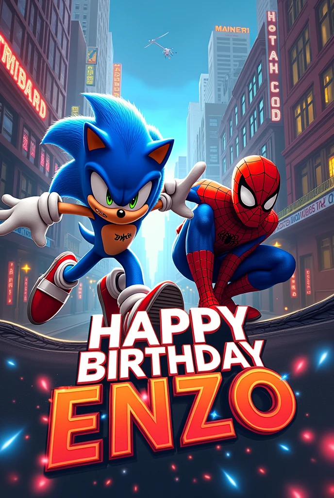 Sonic and Spiderman themed Happy Birthday Card for Enzo