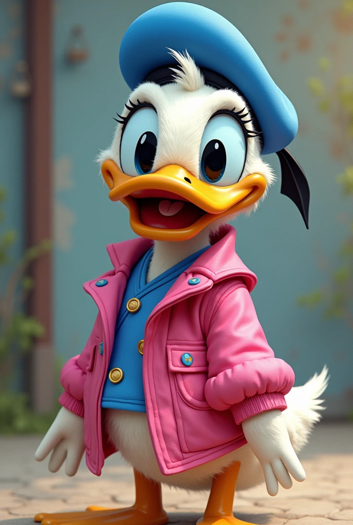 Donald duck with no hat and a pink colour jacket