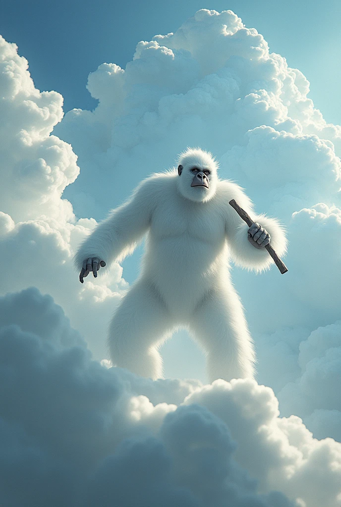 The white, scary Hanoman Khodam above the clouds is holding a stick and the cloud has the name IRFAN RIZKI written on it. . HD QUALITY