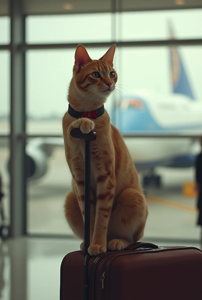 35mm lens,Multiple angles,full-body shot,漂亮的Cat,cute,Sexy,Personification,Back,side,silhouette,Overhead shot,Cat,Standing,doll,Airline stewardess,Trolley case,,AIRPORT,Boeing 747 background,Airline stewardess, cloak,Ruan Jia,,Work clothes,tie, full-body shot,(Delicate face), (Fine fluffy fur),(35mm Cinema Lens),(Multi-angle shooting),(many viewing angles)