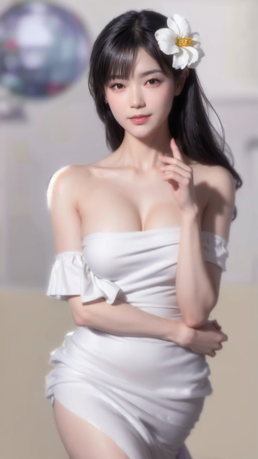 ((Highest quality, 8k, Ultra-high resolution)), ((masterpiece: 1.3)), (Perfect appearance), (Photorealism: 1.6), (JMA), (Who), (Portrait of a mature Japanese woman), (Blurred Background: 1.8), (Bedroom with large windows), (The morning sun is shining through the window), ((Look here)), ((Realistic skin texture)), (Fine wrinkles appear all over the skin, Dullness, Unmoisturized skin, Wrinkles around the eyes, double eyelid, Lower eyelid tear sulcus, Dimples, (corner of the eye), Thin eyebrows), Bulbous Nose, Slightly parted lips, Smiling Kindly, (Topless: 1.2), (Slimming body), (Small breasts), (Tight long skirt),
