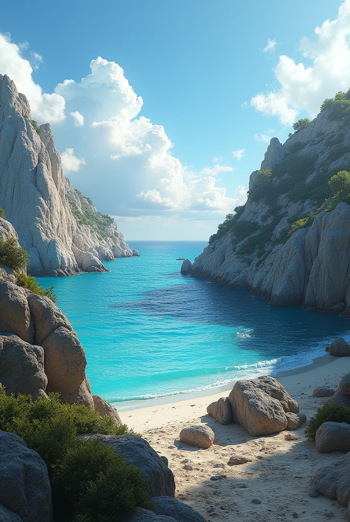 Desert island bathed by the Aegean Sea where the wind blows through the rocks without anyone
