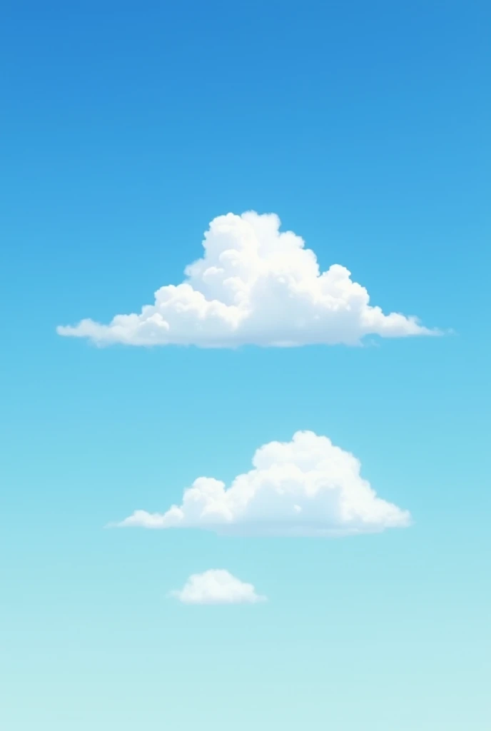 Could you generate a vertical image where the sky is clear?,Don&#39;t be dirty but have 3 clouds in the center,the shape is as if it were a new one but obviously with imperfections,that the cloud in the center is just a little above the hours 2