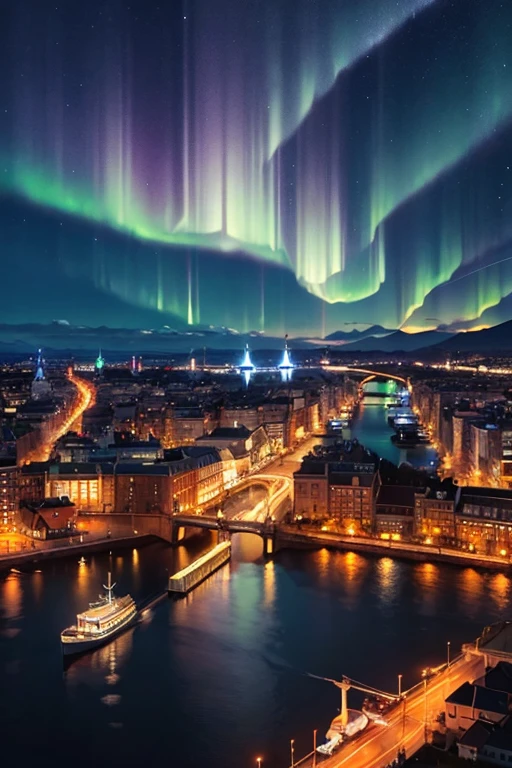 Beautiful world, Aurora, A magnificent view below,City of Water,Shining at night,Countless waterways,ferry boat,Movie Posters