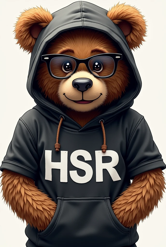 Teddy bear wearing hoodie and glasses modern t shirt written HSR graphic design street wear