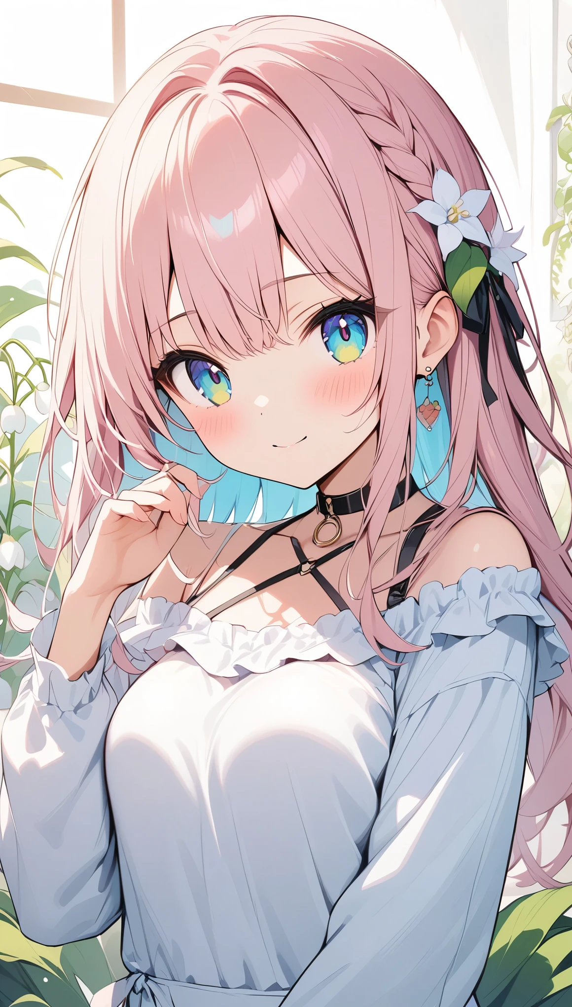 pale colour,((Amazingly absurd)),超High resolution, Attention to detail, high quality, High resolution, 最high quality, 4K, 8k, artwork,3dart,Lily of the valley flowers,White flower,Cute Girls,Lily of the valley background