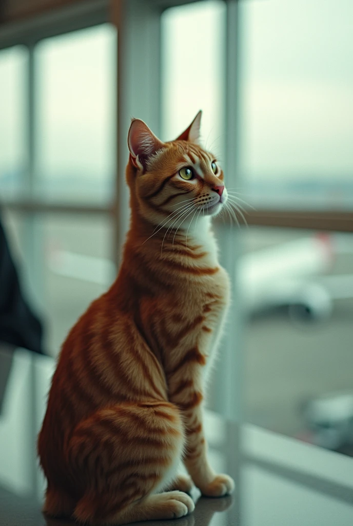 35mm lens,Multiple angles,full-body shot,漂亮的Cat,cute,Sexy,Personification,Back,side,silhouette,Overhead shot,Cat,Standing,doll,Airline stewardess,Trolley case,,AIRPORT,Boeing 747 background,Airline stewardess, cloak,Ruan Jia,,Work clothes,tie, full-body shot,(Delicate face), (Fine fluffy fur),(35mm Cinema Lens),(Multi-angle shooting),(many viewing angles)